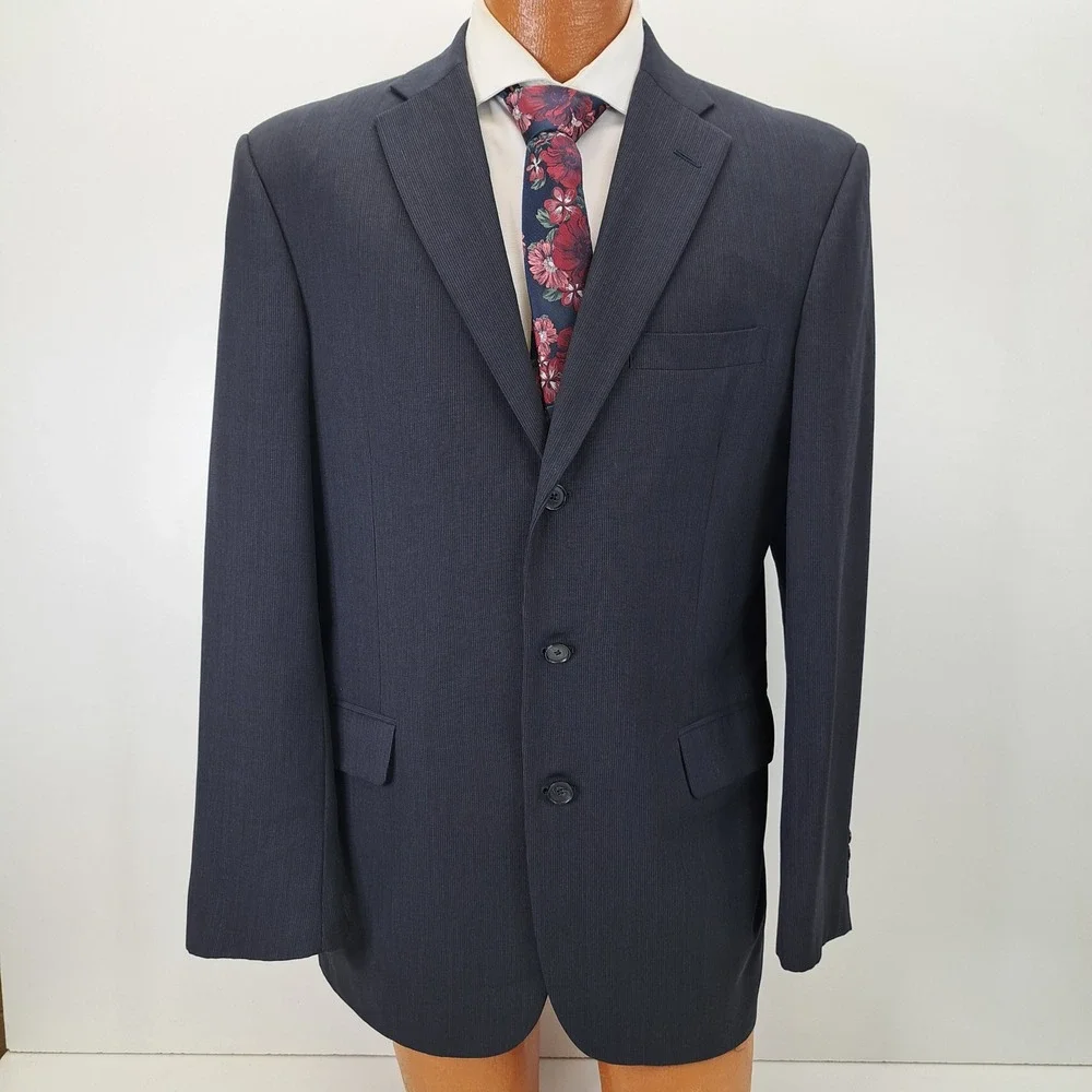 Innocenti Tailored for Tom James Blue Pinstripe 2 Piece Suit Set 42L Pants 34x31